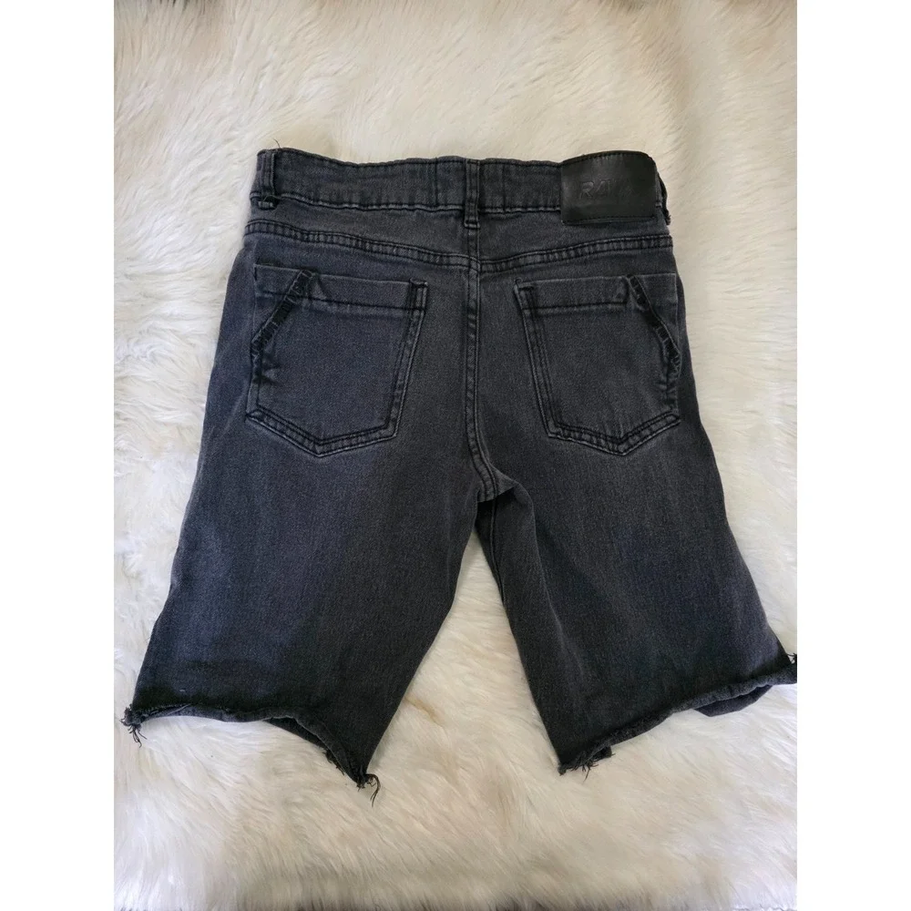 RAWX Boys 18 Slim Black Distressed Denim Jean Shorts Frayed Hem